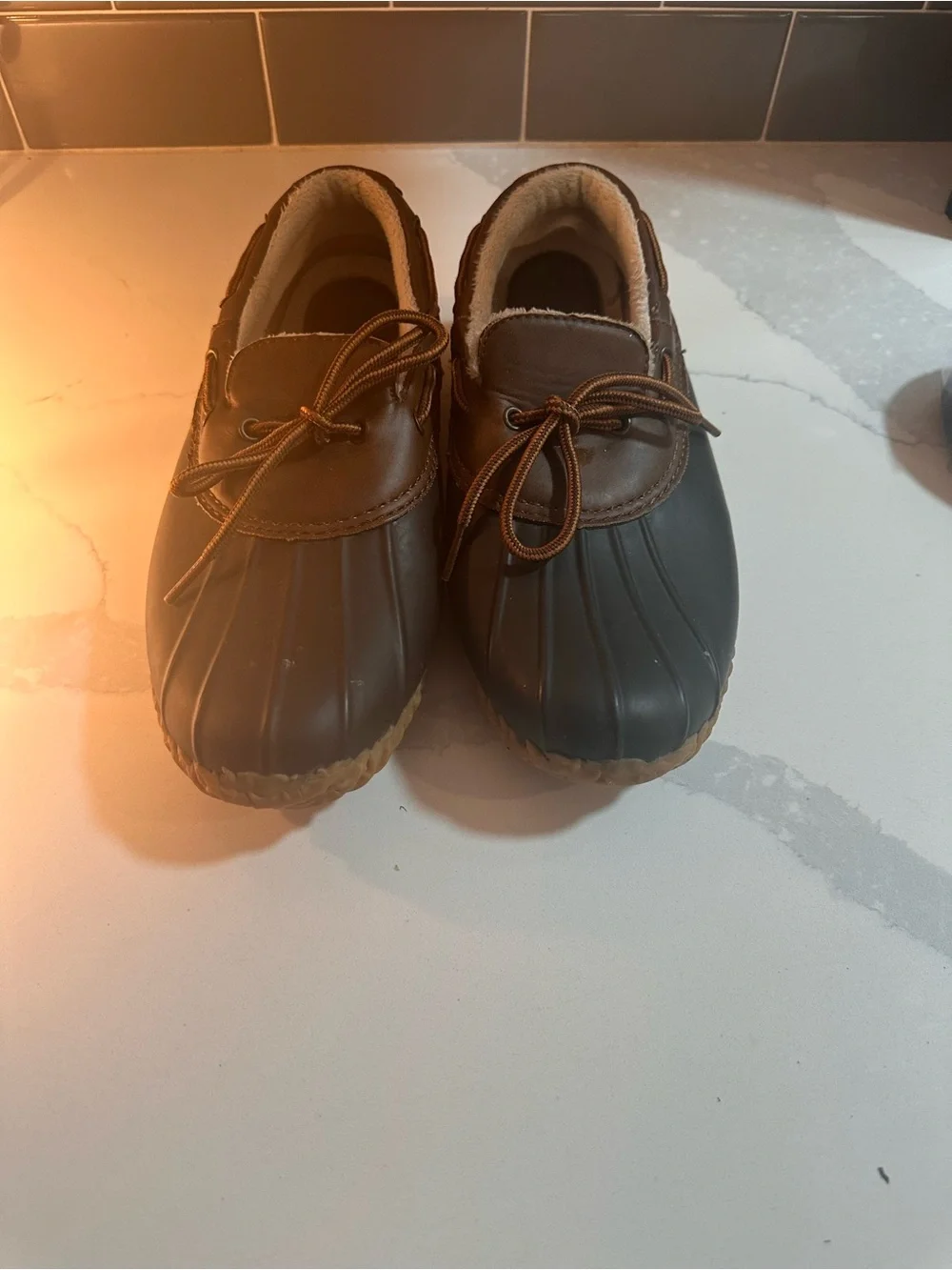 JBU Brown and Tan Leather-Lined Rain Moccasin Boots